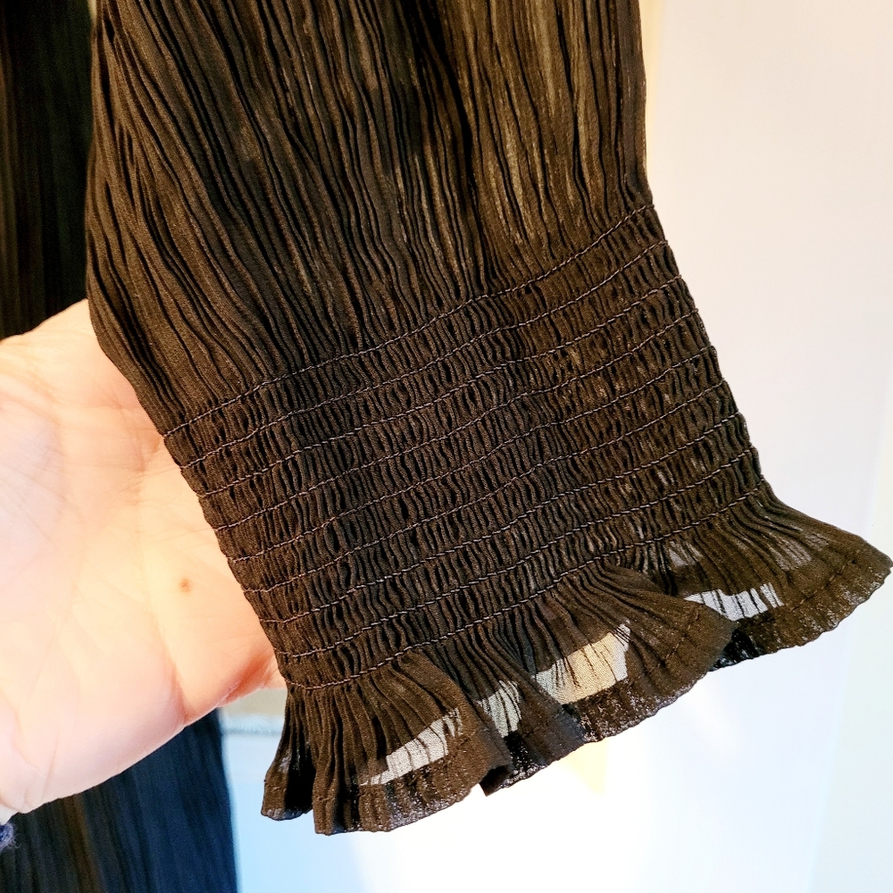 🍀❤️ NWT-LOFT-Midi Dress-Waist Sash-Long See Through- Sleeves Finely Pleaded-L - Picture 6 of 7